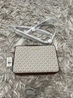 Michael Kors Monogram Crossbody in Cream and Brown